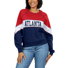 Atlanta Braves WEAR by Erin Andrews Women's Color Block Crew Neck Pullover Sweatshirt Near Me