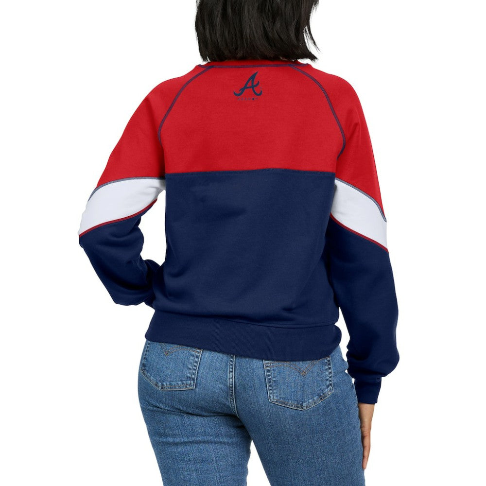 Atlanta Braves WEAR by Erin Andrews Women's Color Block Crew Neck Pullover Sweatshirt Near Me