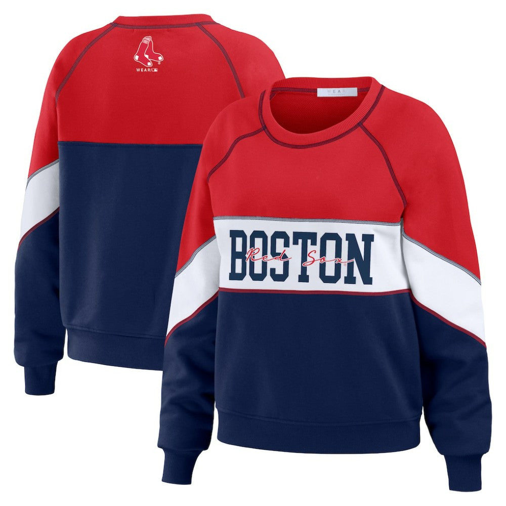Boston Red Sox WEAR by Erin Andrews Women's Color Block Crew Neck Pullover Sweatshirt Discount