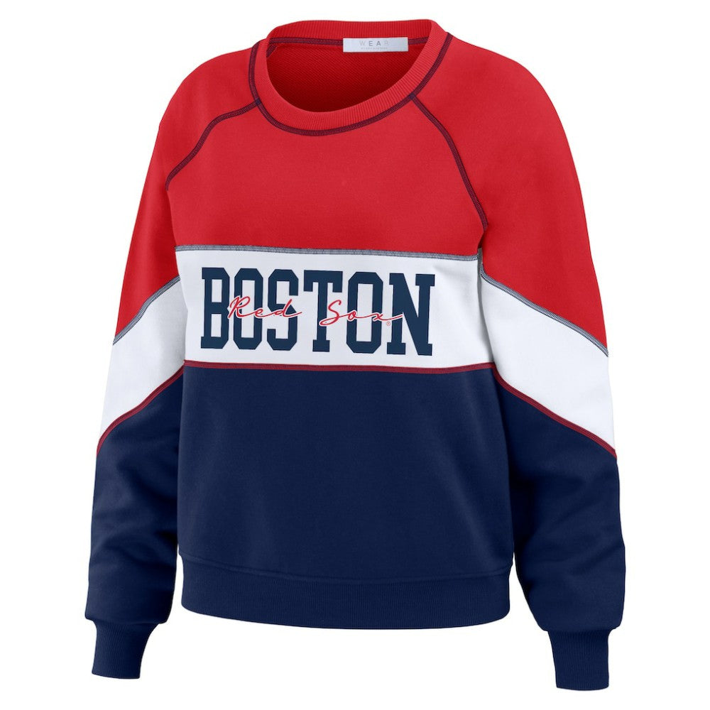 Boston Red Sox WEAR by Erin Andrews Women's Color Block Crew Neck Pullover Sweatshirt Discount