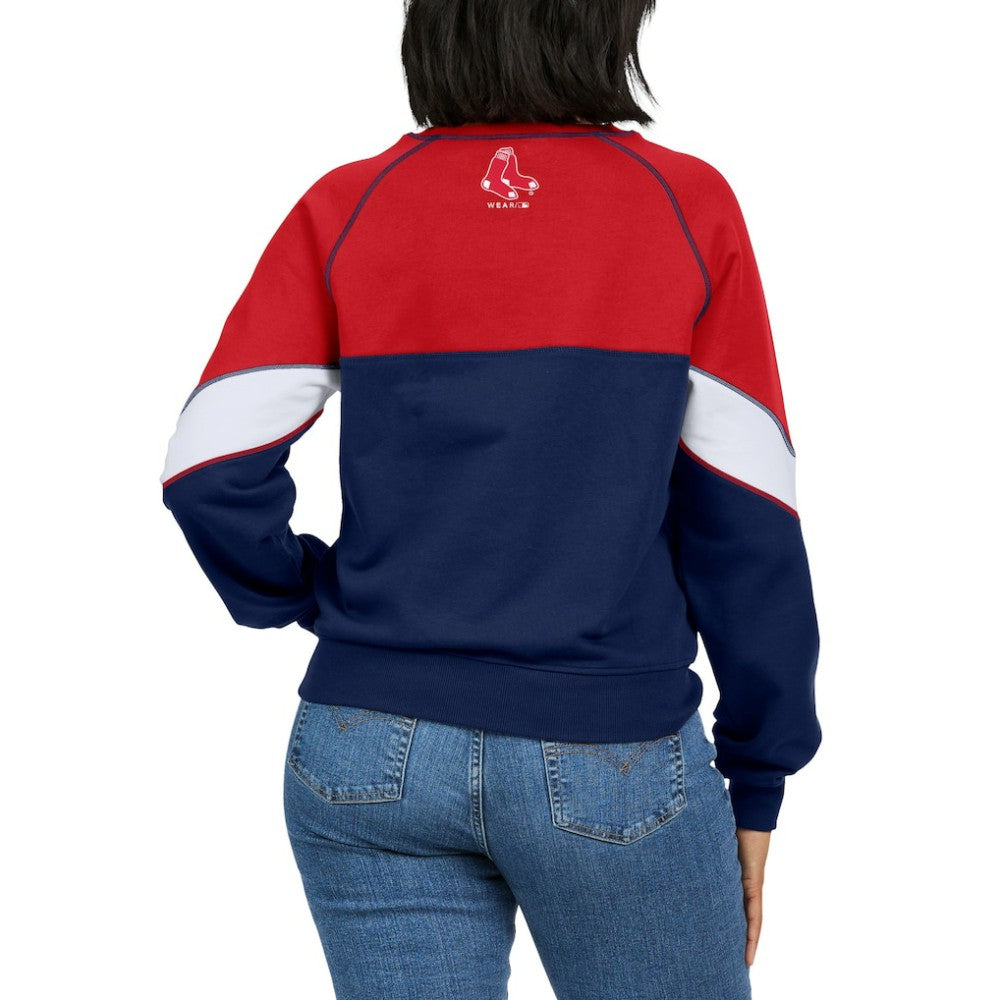 Boston Red Sox WEAR by Erin Andrews Women's Color Block Crew Neck Pullover Sweatshirt Discount
