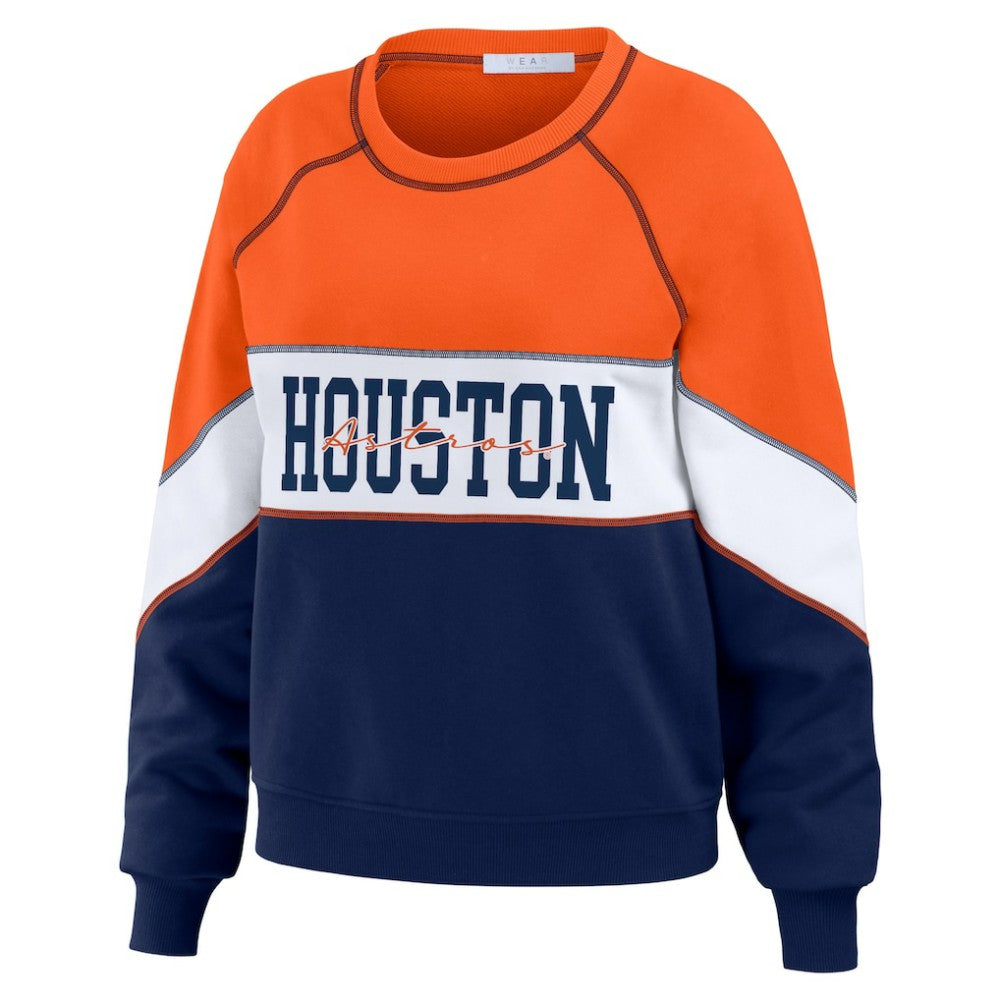 Houston Astros WEAR by Erin Andrews Women's Color Block Crew Neck Pullover Sweatshirt Outlet