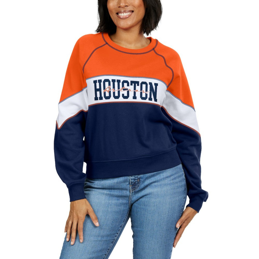 Houston Astros WEAR by Erin Andrews Women's Color Block Crew Neck Pullover Sweatshirt Outlet