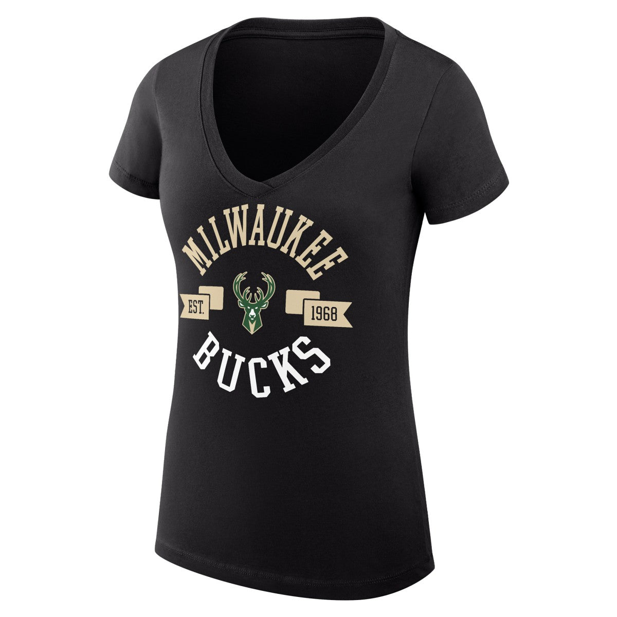 Milwaukee Bucks G-III 4Her by Carl Banks Women's Super-Slim Fit Lightweight Large City Logo V-Neck T-Shirt Black