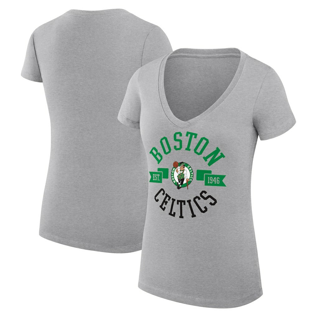 Boston Celtics G-III 4Her by Carl Banks Women's Super-Slim Fit Lightweight Large City Logo V-Neck T-Shirt Heather Gray