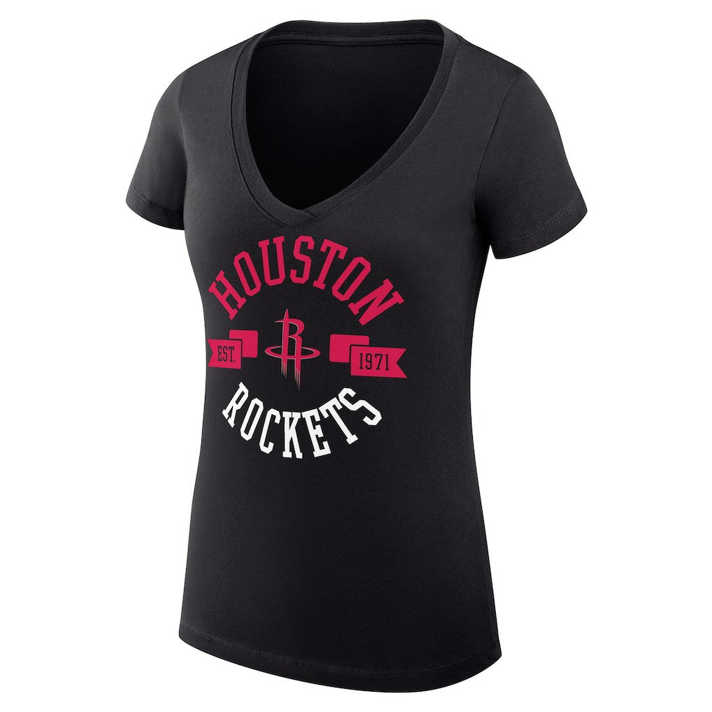 Houston Rockets G-III 4Her by Carl Banks Women's Super-Slim Fit Lightweight Large City Logo V-Neck T-Shirt Black
