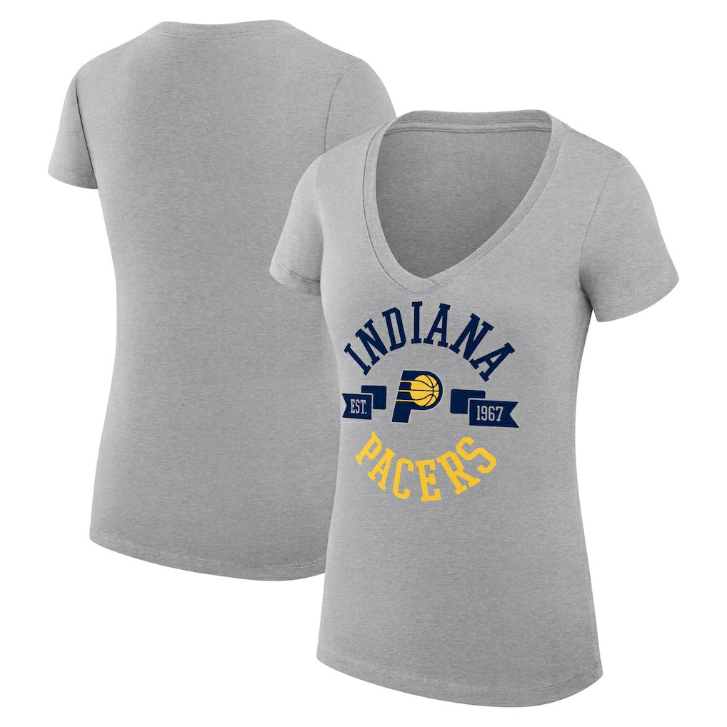 Indiana Pacers G-III 4Her by Carl Banks Women's Super-Slim Fit Lightweight Large City Logo V-Neck T-Shirt Heather Gray