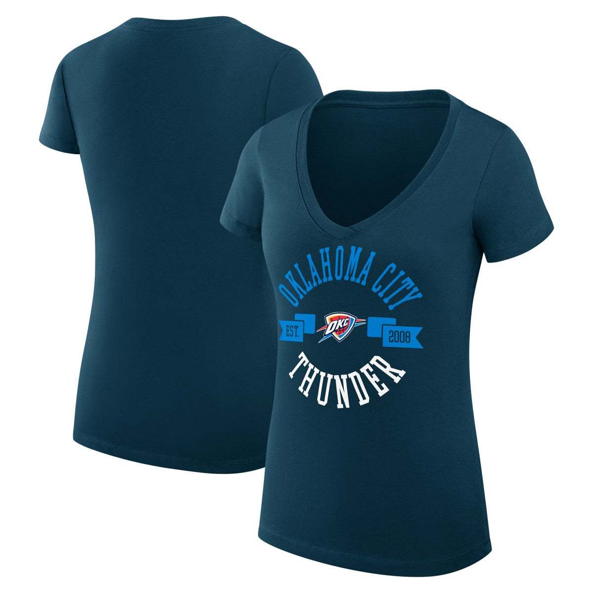 Oklahoma City Thunder G-III 4Her by Carl Banks Women's Super-Slim Fit Lightweight Large City Logo V-Neck T-Shirt Navy