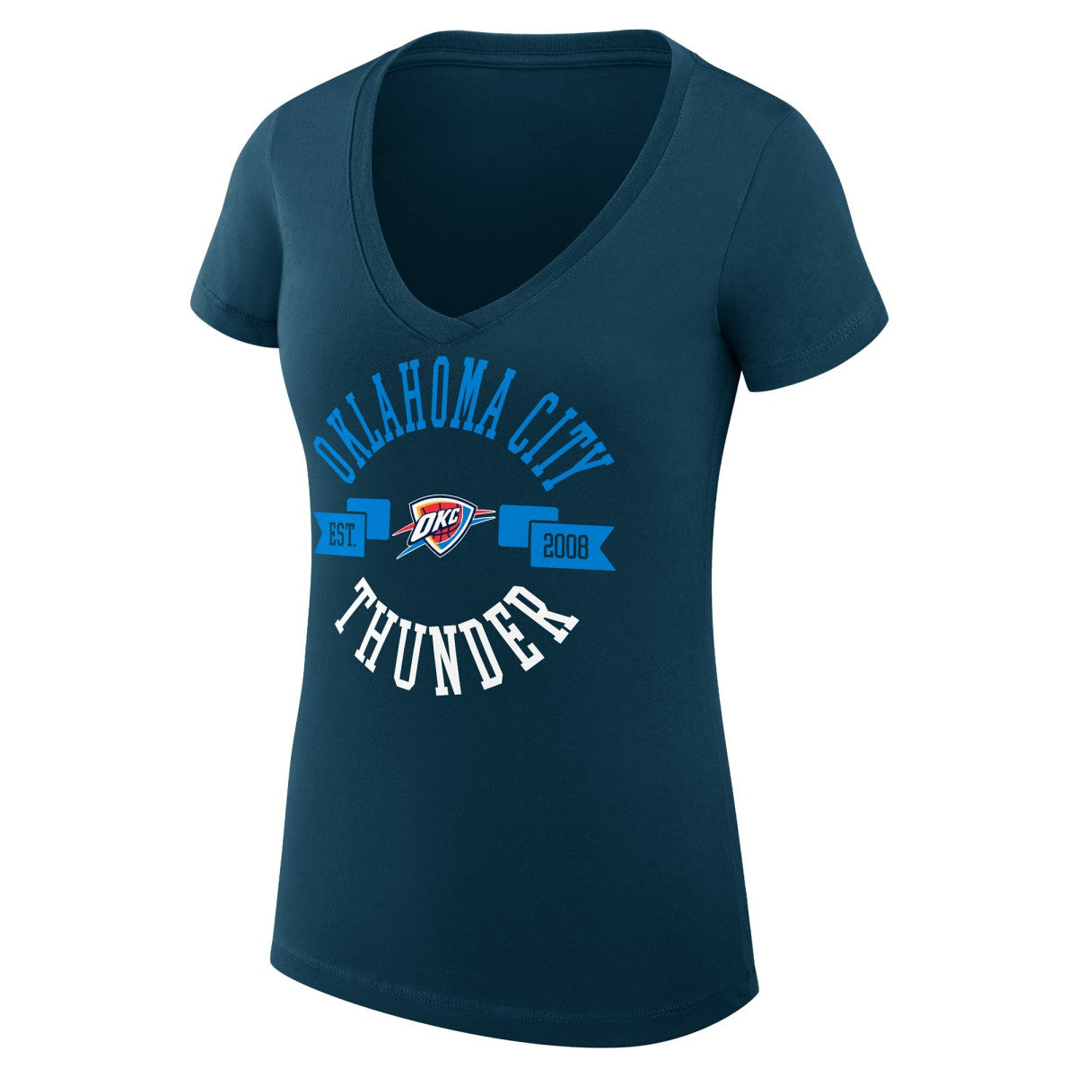 Oklahoma City Thunder G-III 4Her by Carl Banks Women's Super-Slim Fit Lightweight Large City Logo V-Neck T-Shirt Navy