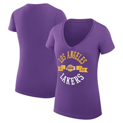 Los Angeles Lakers G-III 4Her by Carl Banks Women's Super-Slim Fit Lightweight Large City Logo V-Neck T-Shirt Purple