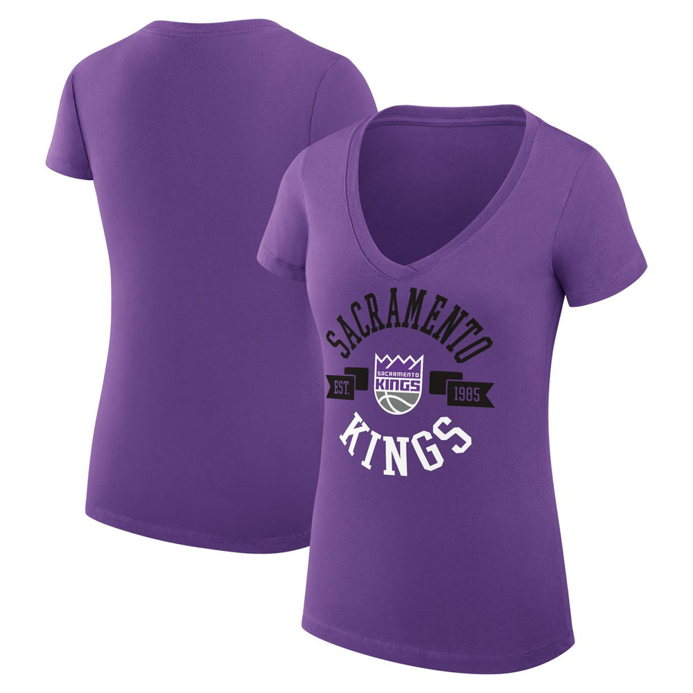 Sacramento Kings G-III 4Her by Carl Banks Women's Super-Slim Fit Lightweight Large City Logo V-Neck T-Shirt Purple