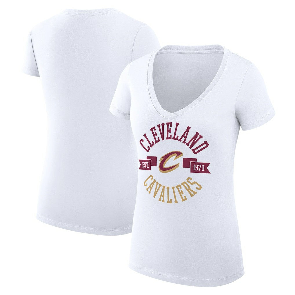 Cleveland Cavaliers G-III 4Her by Carl Banks Women's Super-Slim Fit Lightweight Large City Logo V-Neck T-Shirt White