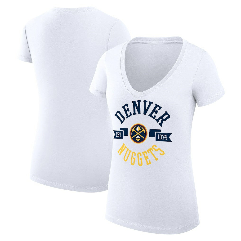 Denver Nuggets G-III 4Her by Carl Banks Women's Super-Slim Fit Lightweight Large City Logo V-Neck T-Shirt White