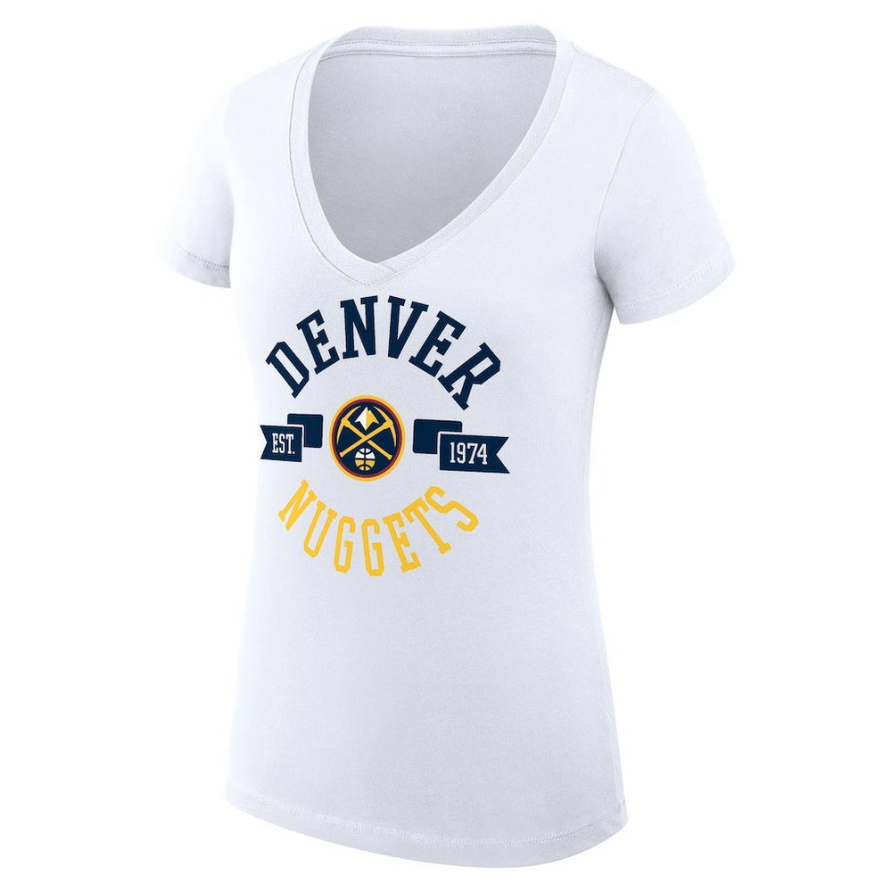 Denver Nuggets G-III 4Her by Carl Banks Women's Super-Slim Fit Lightweight Large City Logo V-Neck T-Shirt White