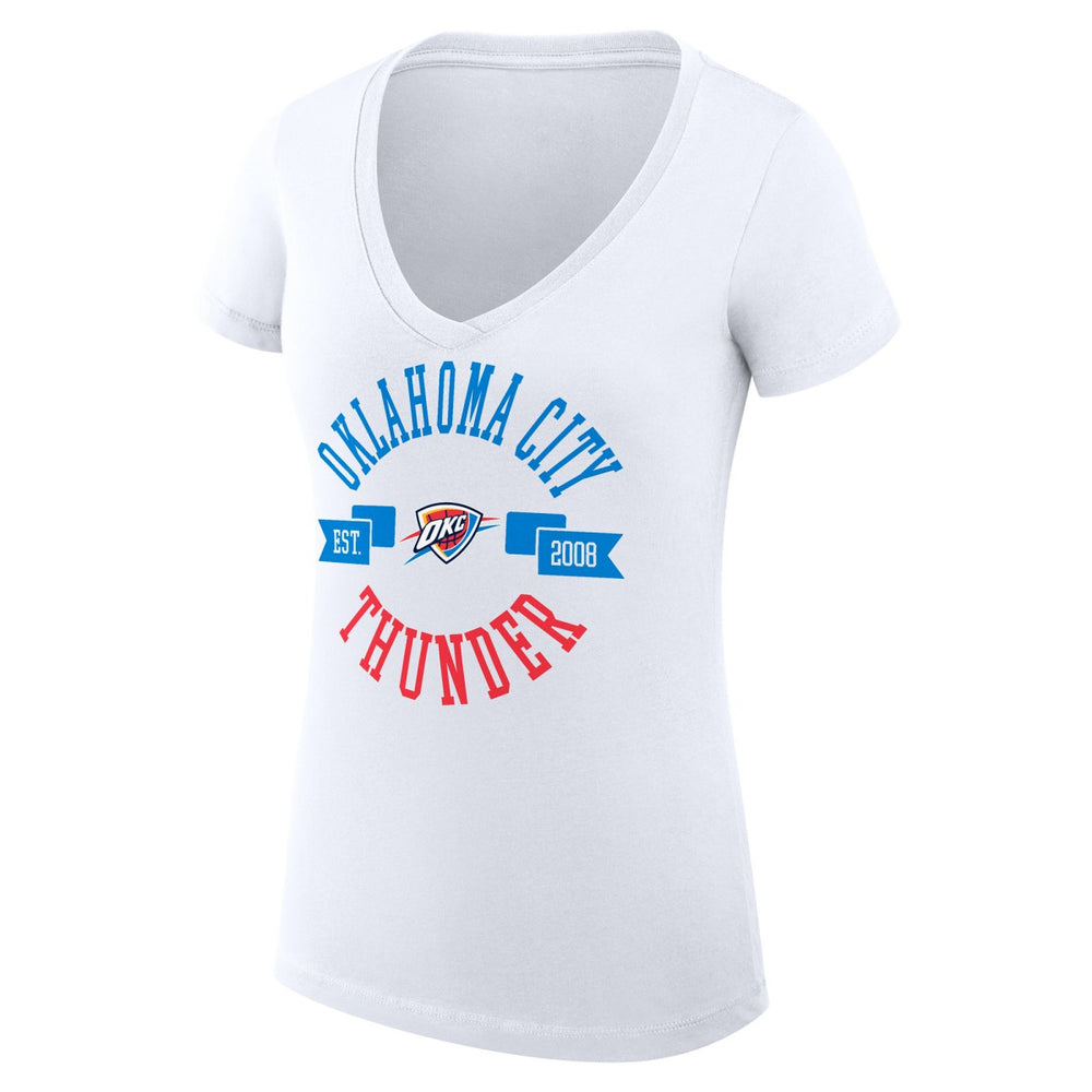 Oklahoma City Thunder G-III 4Her by Carl Banks Women's Super-Slim Fit Lightweight Large City Logo V-Neck T-Shirt White