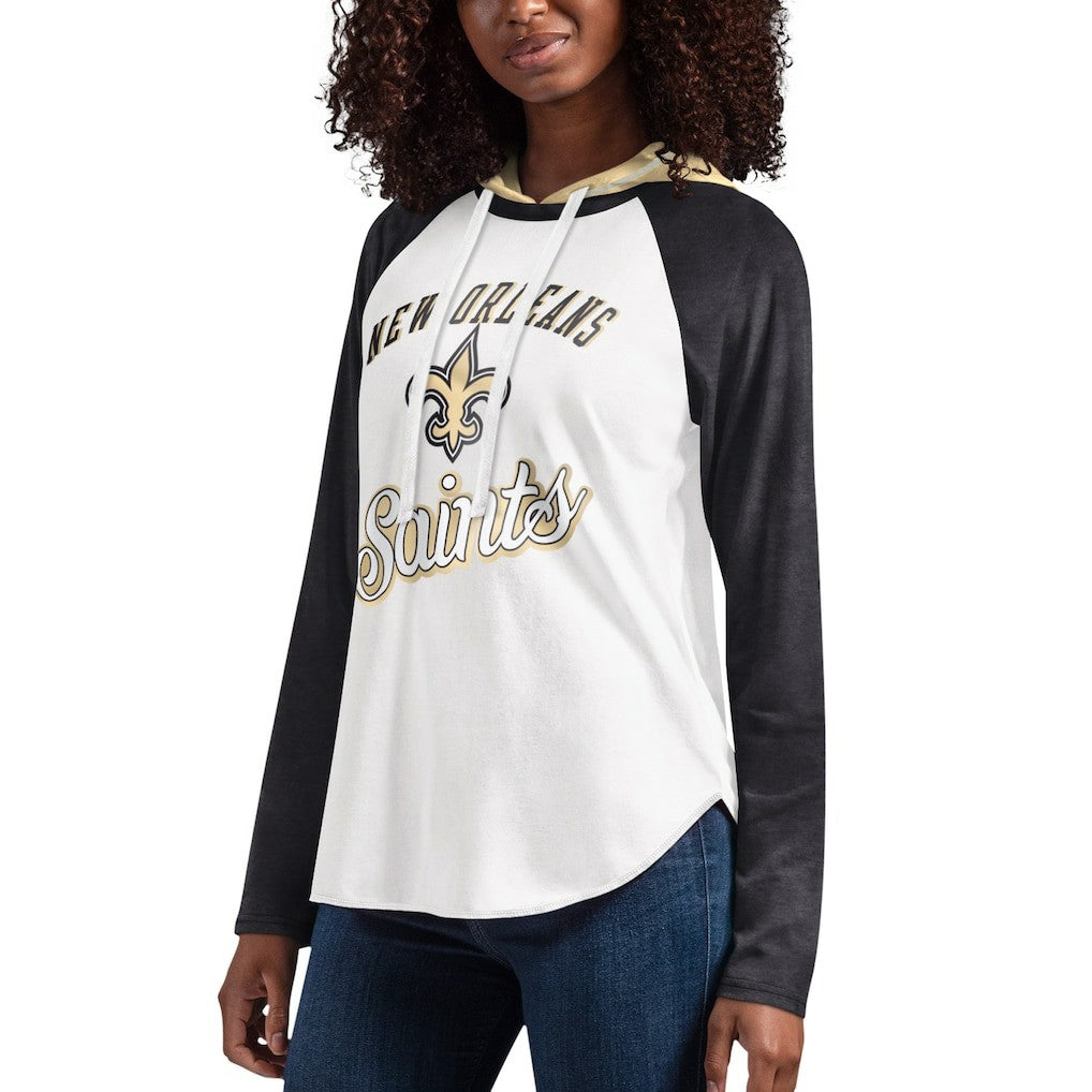New Orleans Saints G-III 4Her by Carl Banks Women's MVP Raglan Hooded Long Sleeve T-Shirt - White - NFL