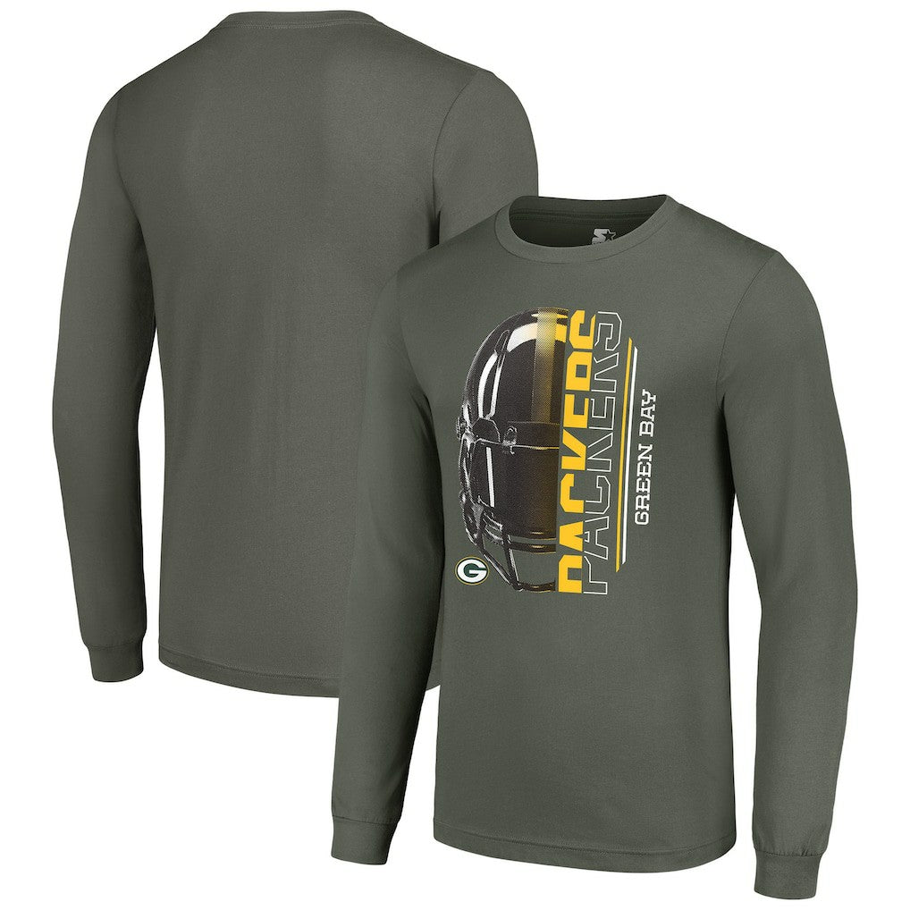 Green Bay Packers Starter Half Helmet Logo Long Sleeve T-Shirt - Green - NFL