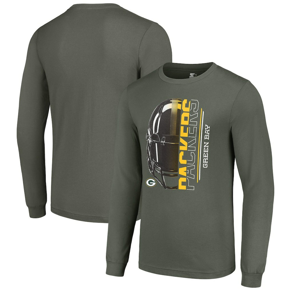 Green Bay Packers Starter Half Helmet Logo Long Sleeve T-Shirt - Green - NFL