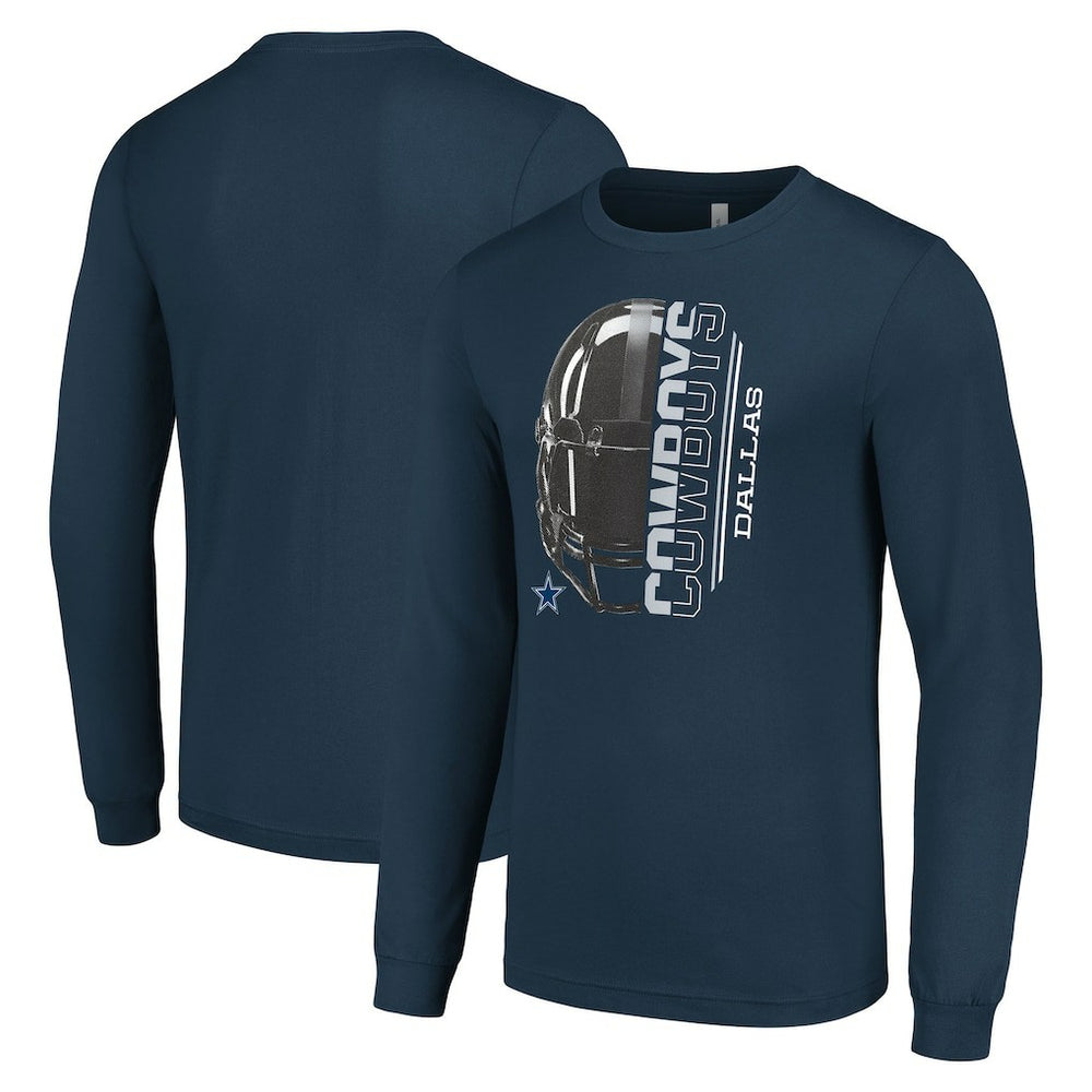 Dallas Cowboys Starter Half Helmet Logo Long Sleeve T-Shirt - Navy - NFL