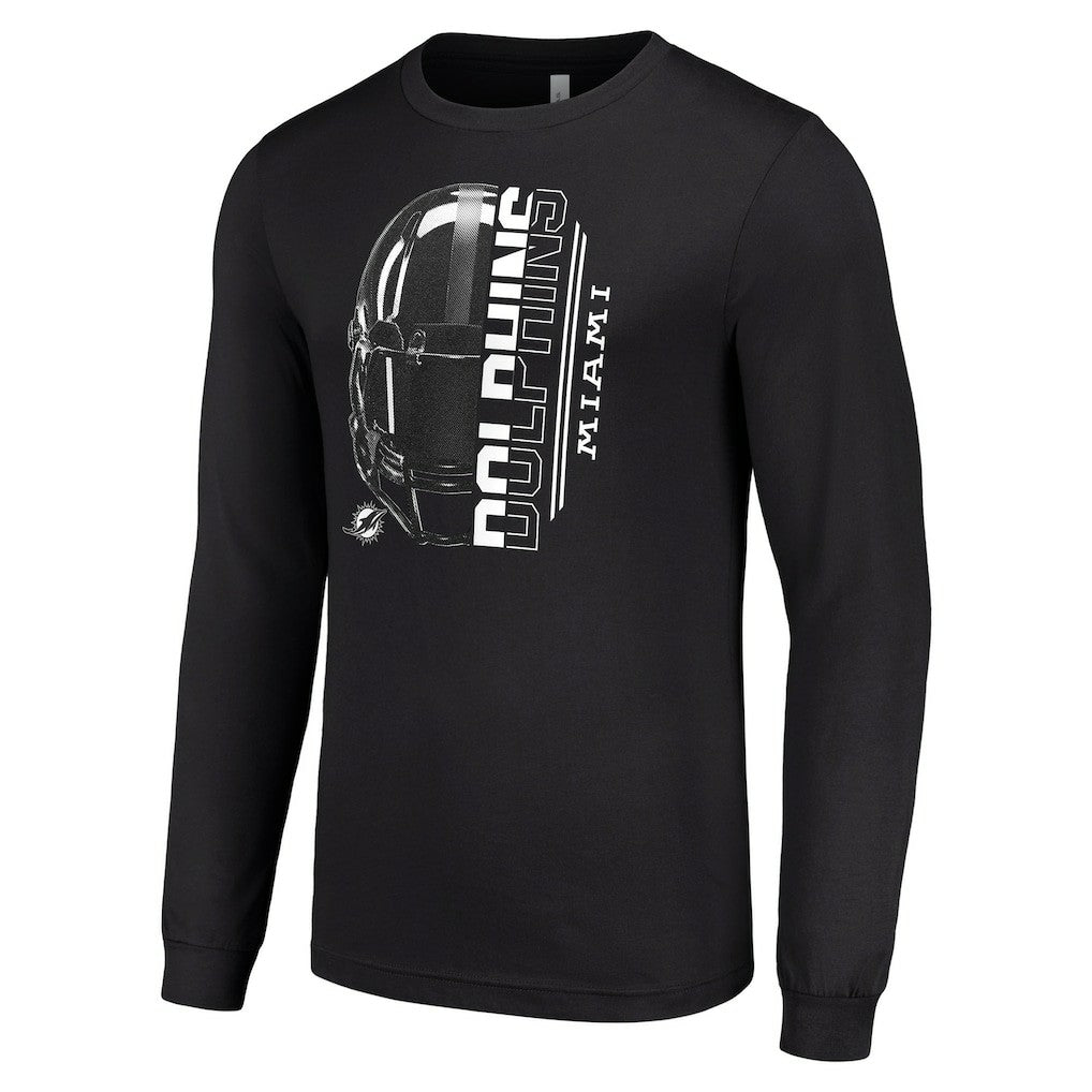 Miami Dolphins Starter Half Helmet Logo Long Sleeve T-Shirt - Black - NFL