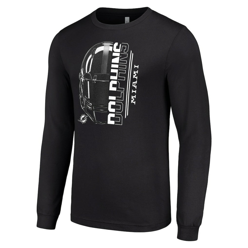 Miami Dolphins Starter Half Helmet Logo Long Sleeve T-Shirt - Black - NFL