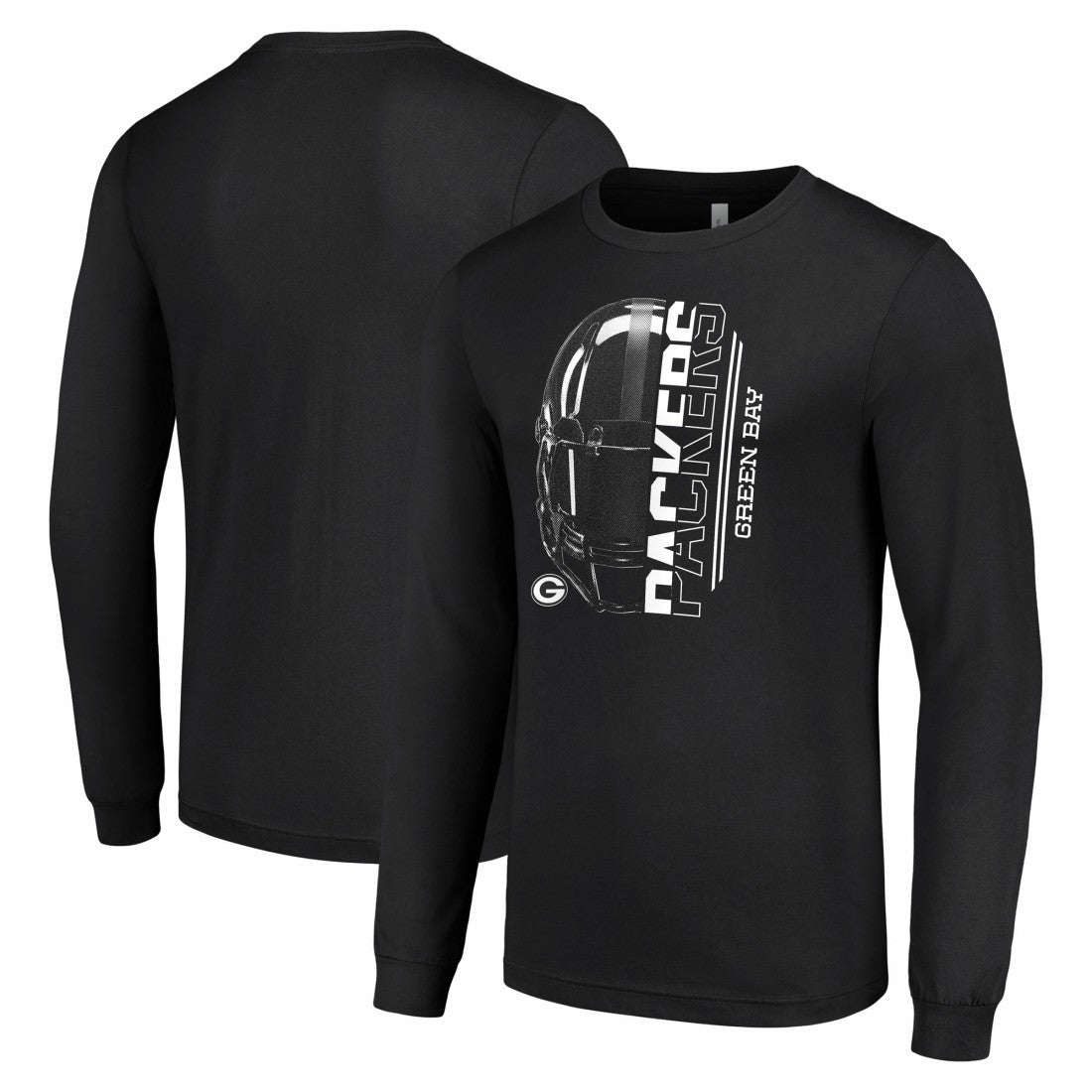 Green Bay Packers Starter Half Helmet Logo Long Sleeve T-Shirt - Black - NFL