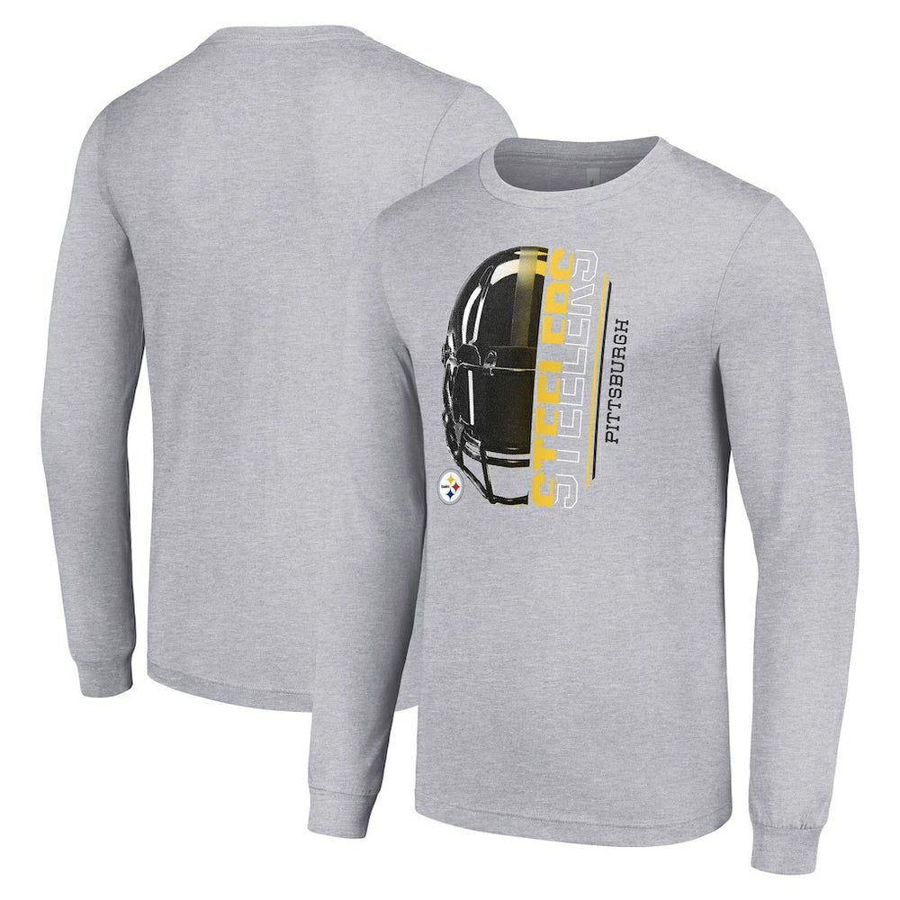 Pittsburgh Steelers Starter Half Helmet Logo Long Sleeve Heathered T-Shirt - Heather Gray - NFL