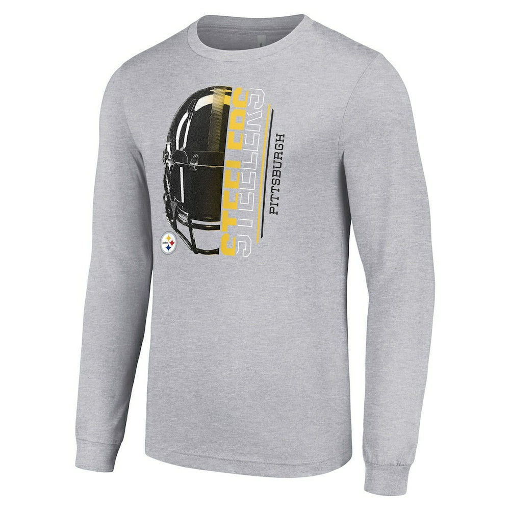 Pittsburgh Steelers Starter Half Helmet Logo Long Sleeve Heathered T-Shirt - Heather Gray - NFL