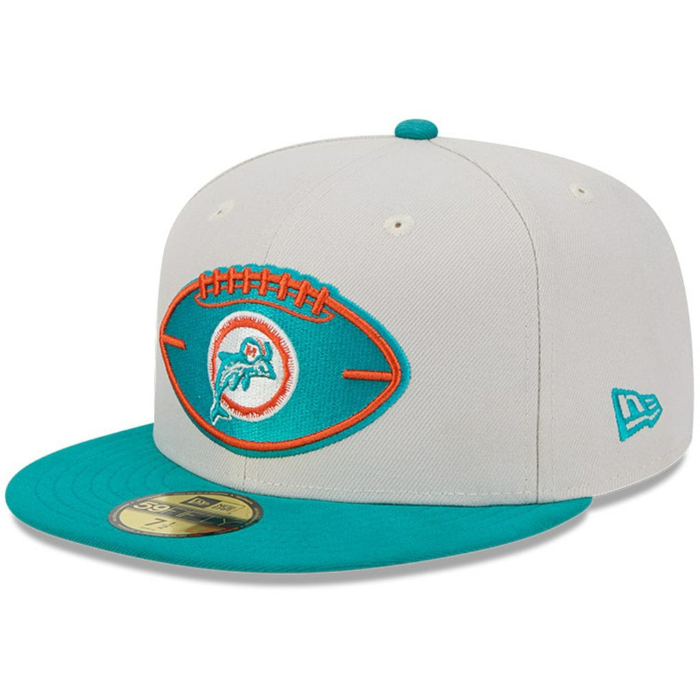 Miami Dolphins New Era 2024 Sideline Historic 59FIFTY Fitted Hat - Stone/Aqua - NFL