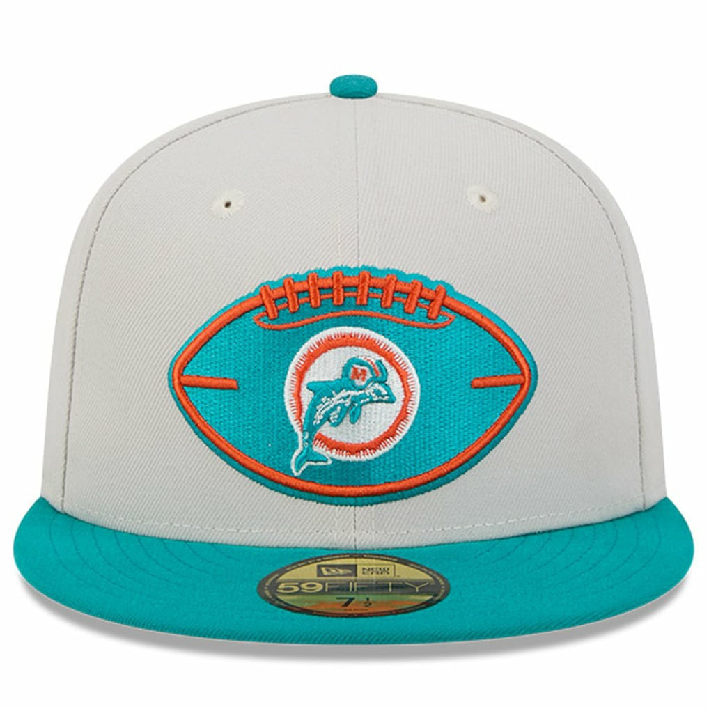Miami Dolphins New Era 2024 Sideline Historic 59FIFTY Fitted Hat - Stone/Aqua - NFL