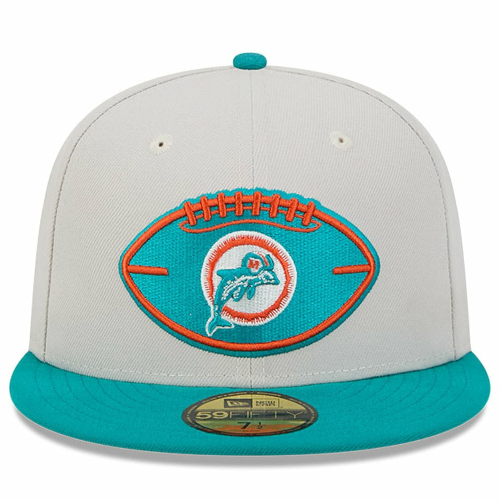 Miami Dolphins New Era 2024 Sideline Historic 59FIFTY Fitted Hat - Stone/Aqua - NFL