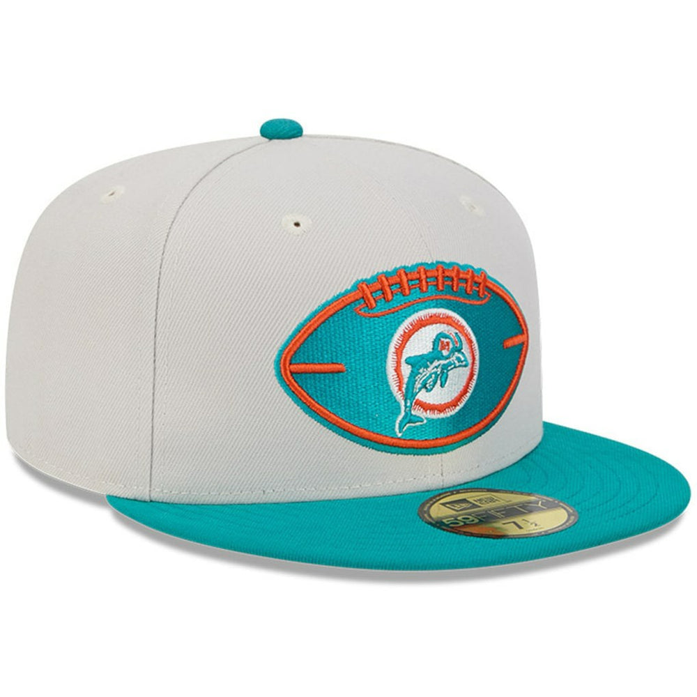 Miami Dolphins New Era 2024 Sideline Historic 59FIFTY Fitted Hat - Stone/Aqua - NFL