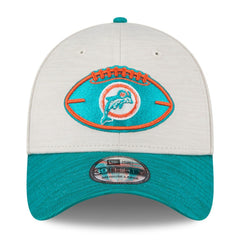 Miami Dolphins New Era 2024 Sideline Historic 39THIRTY Flex Hat - Stone/Aqua - NFL