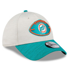 Miami Dolphins New Era 2024 Sideline Historic 39THIRTY Flex Hat - Stone/Aqua - NFL