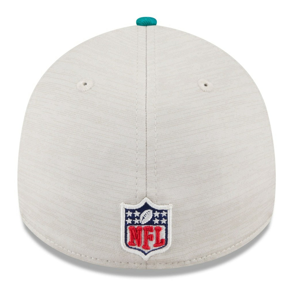 Miami Dolphins New Era 2024 Sideline Historic 39THIRTY Flex Hat - Stone/Aqua - NFL