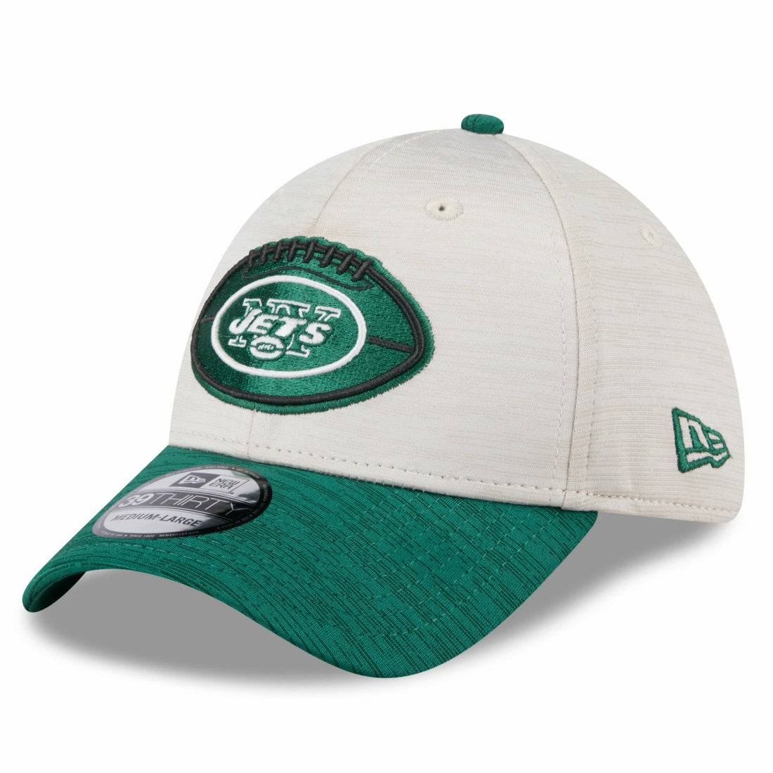 New York Jets New Era 2024 Sideline Historic 39THIRTY Flex Hat - Stone/Green - NFL