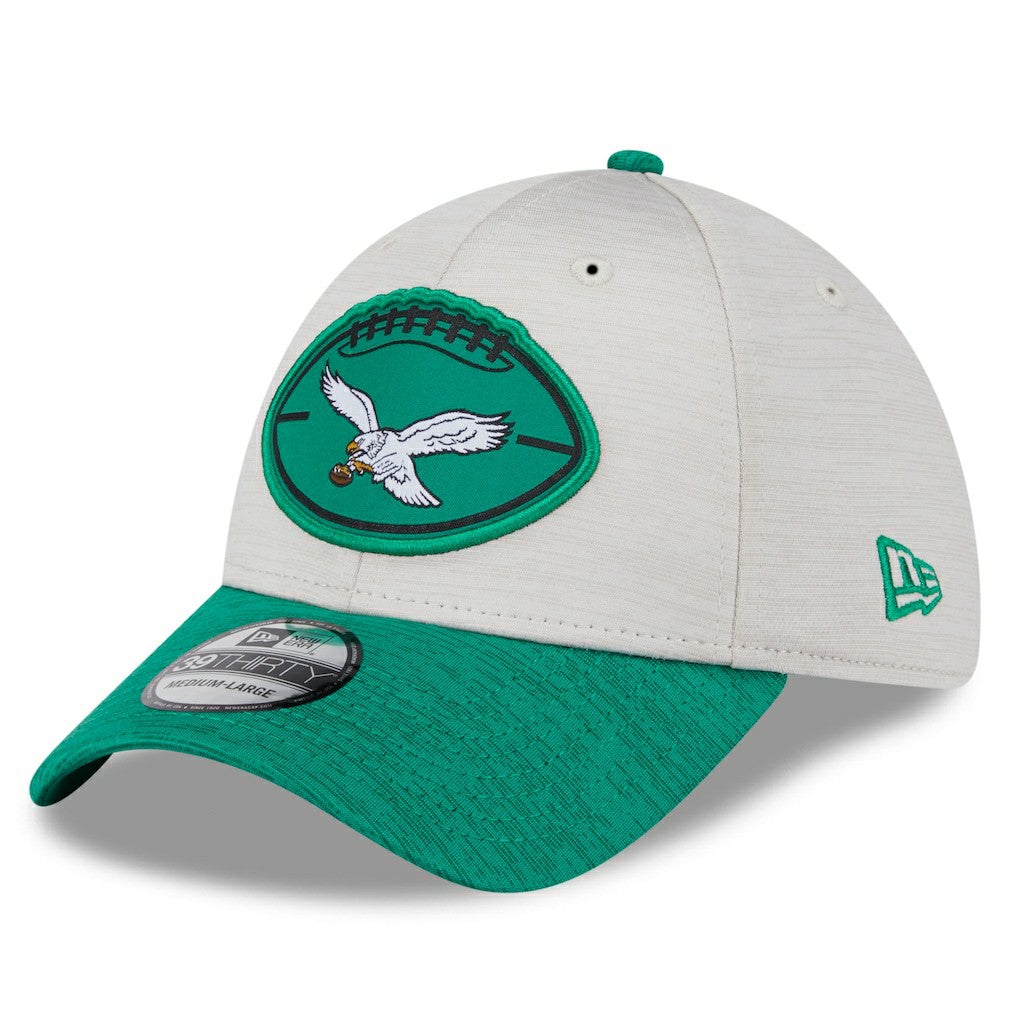 Philadelphia Eagles New Era 2024 Sideline Historic 39THIRTY Flex Hat - Stone/Midnight Green - NFL