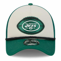 New York Jets New Era 2024 Sideline Historic 9FORTY A-Frame Trucker Adjustable Hat - Stone/Green - NFL