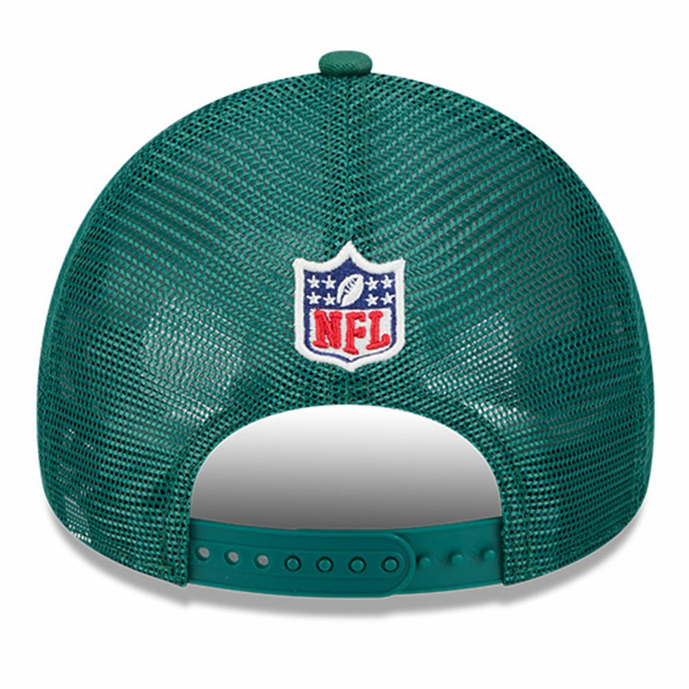 New York Jets New Era 2024 Sideline Historic 9FORTY A-Frame Trucker Adjustable Hat - Stone/Green - NFL