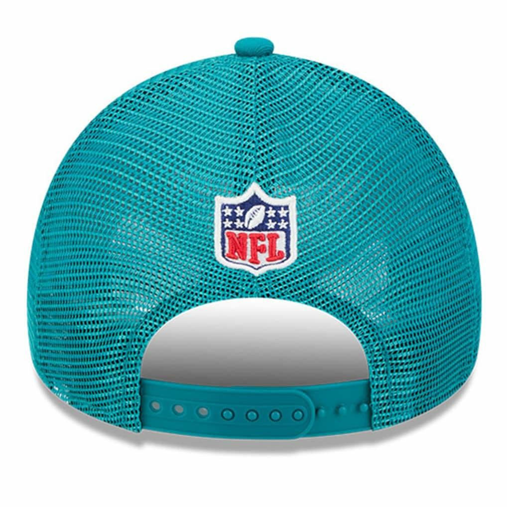 Miami Dolphins New Era 2024 Sideline Historic 9FORTY A-Frame Trucker Adjustable Hat - Stone/Aqua - NFL