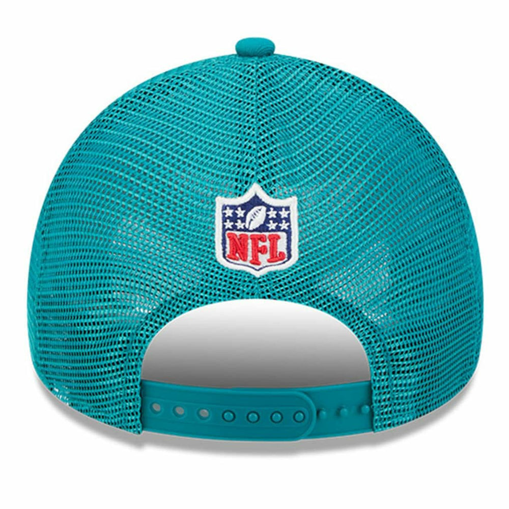 Miami Dolphins New Era 2024 Sideline Historic 9FORTY A-Frame Trucker Adjustable Hat - Stone/Aqua - NFL