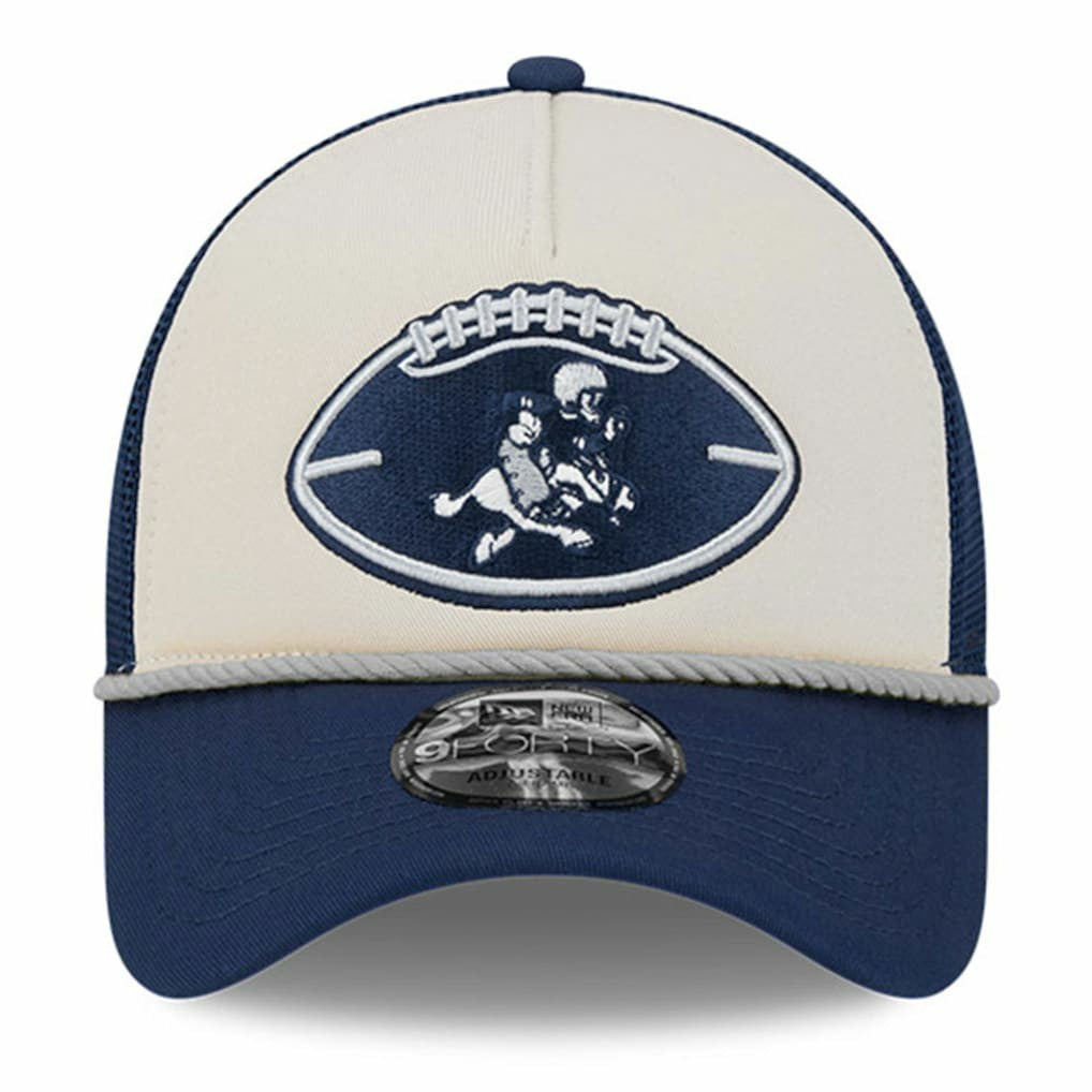 Dallas Cowboys New Era 2024 Sideline Historic 9FORTY A-Frame Trucker Adjustable Hat - Stone/Navy - NFL