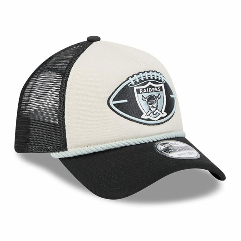 Las Vegas Raiders New Era 2024 Sideline Historic 9FORTY A-Frame Trucker Adjustable Hat - Stone/Black - NFL