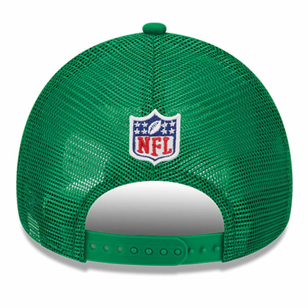 Philadelphia Eagles New Era 2024 Sideline Historic 9FORTY A-Frame Trucker Adjustable Hat - Stone/Kelly Green - NFL