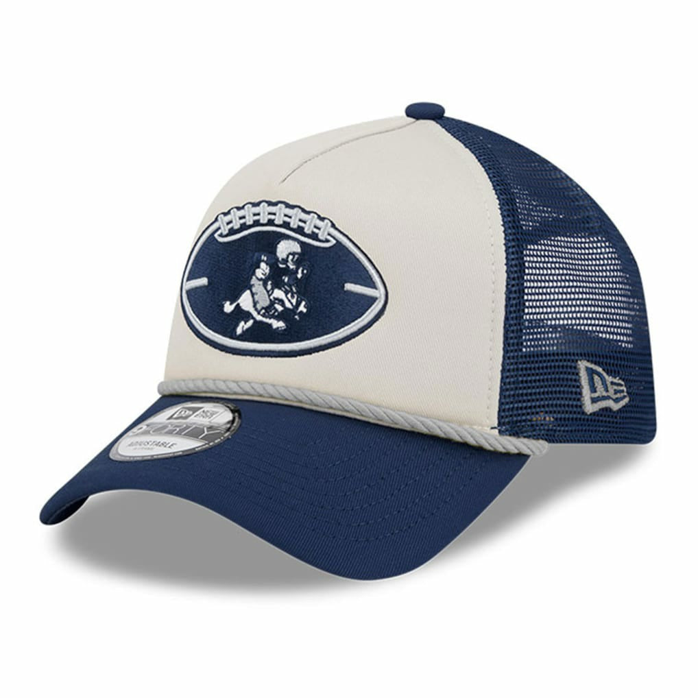 Dallas Cowboys New Era Youth 2024 Sideline Historic 9FORTY A-Frame Trucker Adjustable Hat - Stone/Navy - NFL