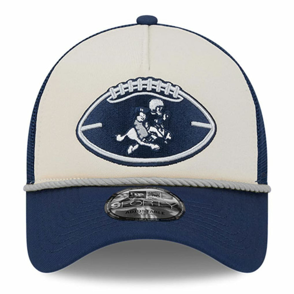 Dallas Cowboys New Era Youth 2024 Sideline Historic 9FORTY A-Frame Trucker Adjustable Hat - Stone/Navy - NFL