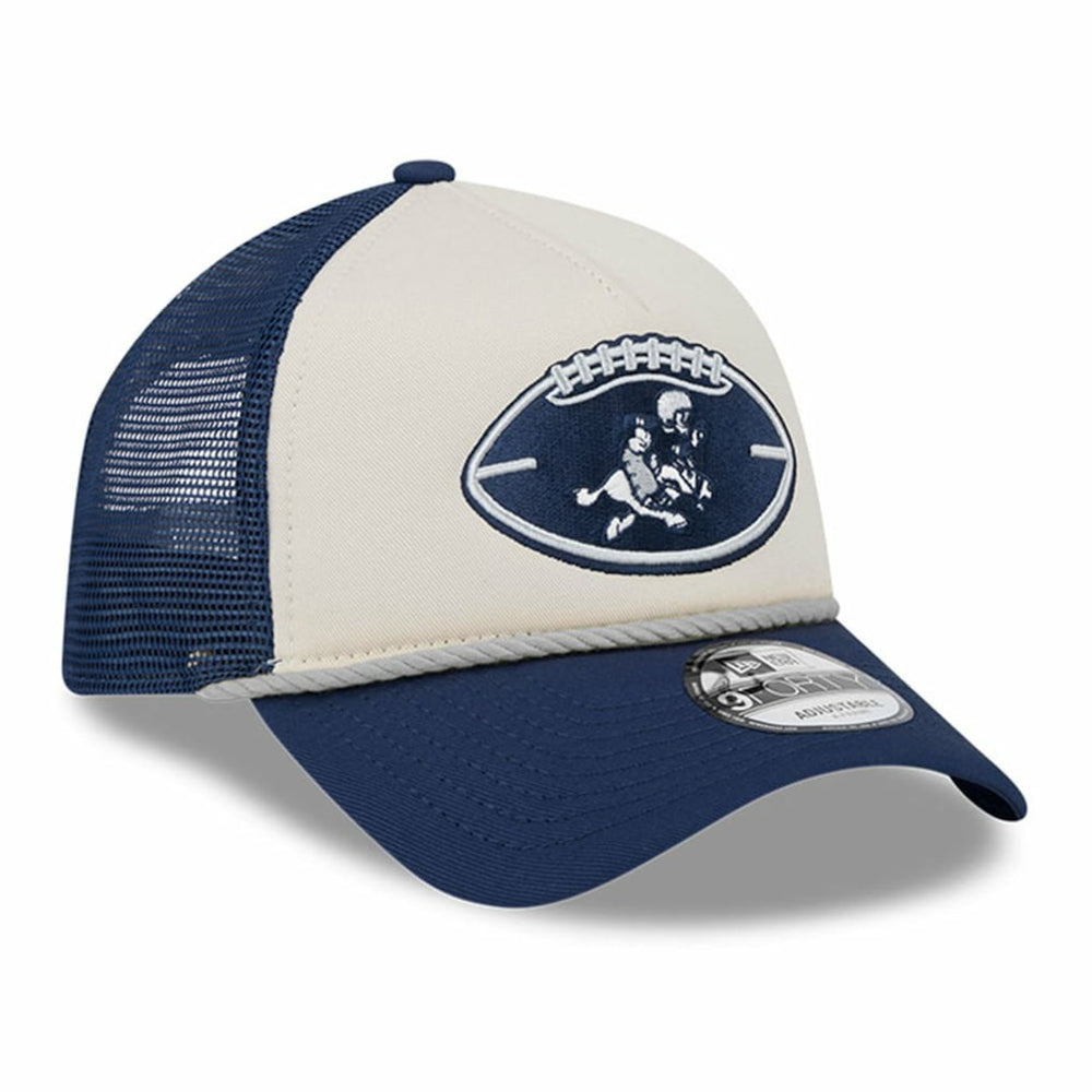 Dallas Cowboys New Era Youth 2024 Sideline Historic 9FORTY A-Frame Trucker Adjustable Hat - Stone/Navy - NFL