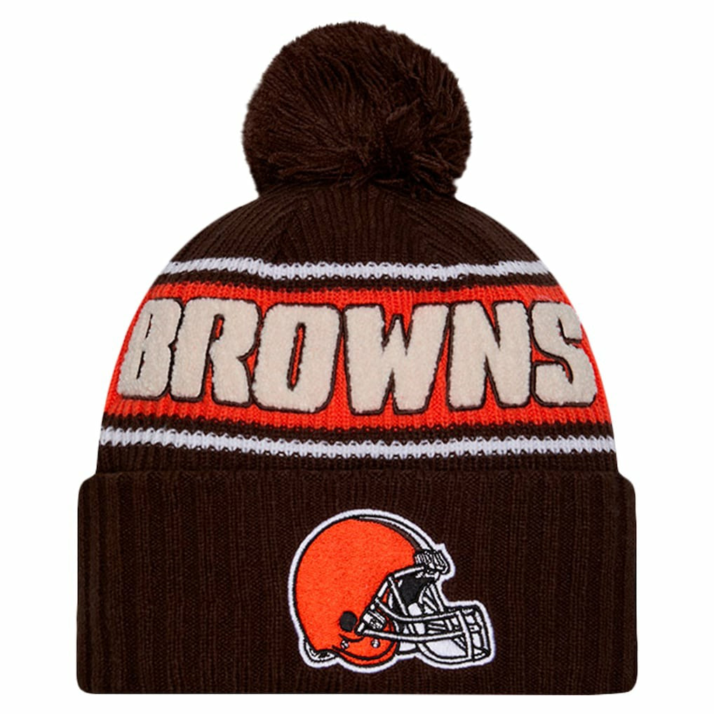 Cleveland Browns New Era 2024 Sideline Cuffed Knit Hat with Pom - Brown - NFL