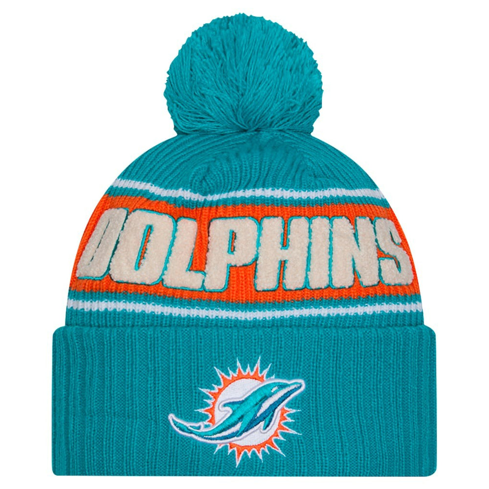 Miami Dolphins New Era 2024 Sideline Cuffed Knit Hat with Pom - Aqua - NFL