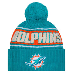 Miami Dolphins New Era 2024 Sideline Cuffed Knit Hat with Pom - Aqua - NFL